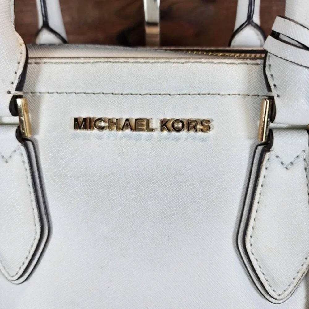 Michael Kors White Ayden Medium Saffiano Leather Satchel